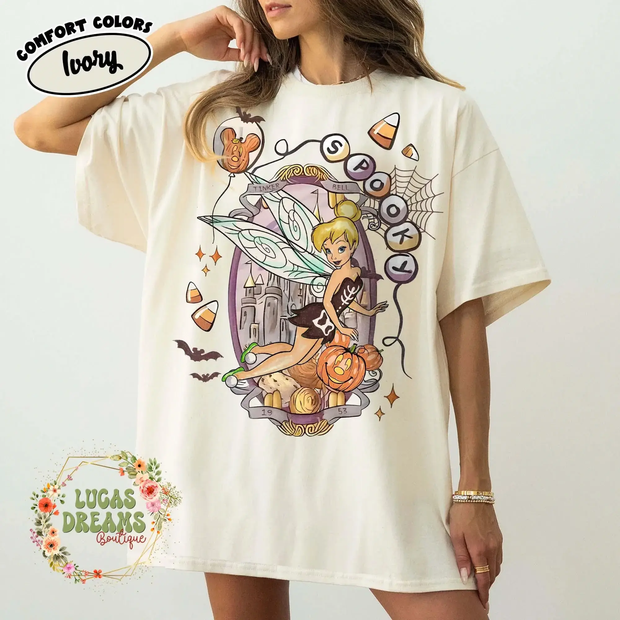 Retro Spooky Tinker Bell Skeleton Halloween Comfort Colors Shirts, Tink Bell Skeleton Coquette Shirts Trip Halloween 2026, Halloween Party Shirt