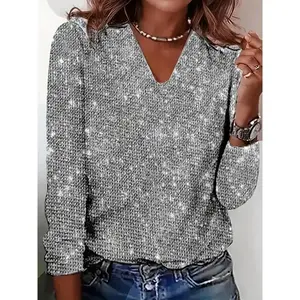 European and American Ladies Long Sleeve Sequin Slim Fit fashion T-shirt Top Womenswear