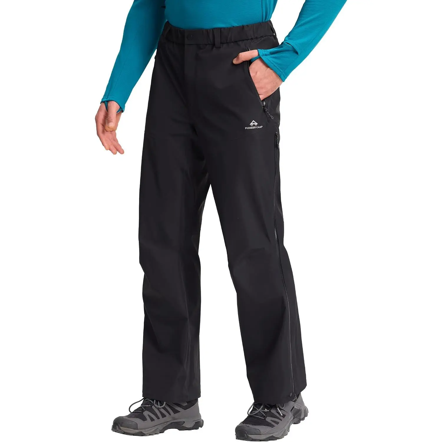 Pioneer Camp Men’s 3L Waterproof Rain Pants – Technical Breathable Shell with Side Ventilation Zips for Trekking & Skiing