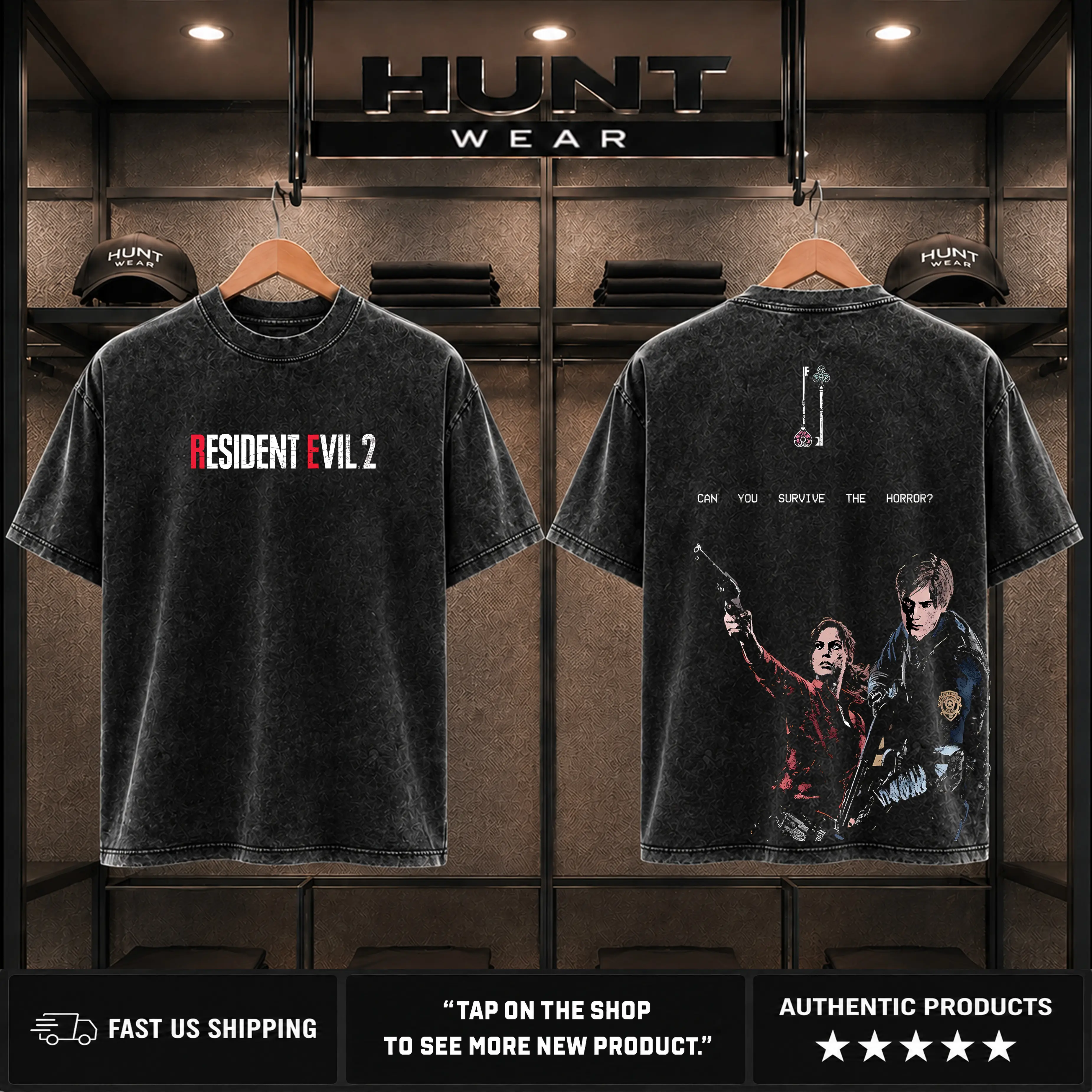 Resident Evil 2 "Leon and Claire" Couple Washed Tshirt, unisex heavyweight cotton t-shirt washed Casual Menswear, Enlist Resist washed T-Shirt, Game Inspired Streetwear tee unisex heavyweight cotton t-shirt, gift for him, boyfriend chirstmax