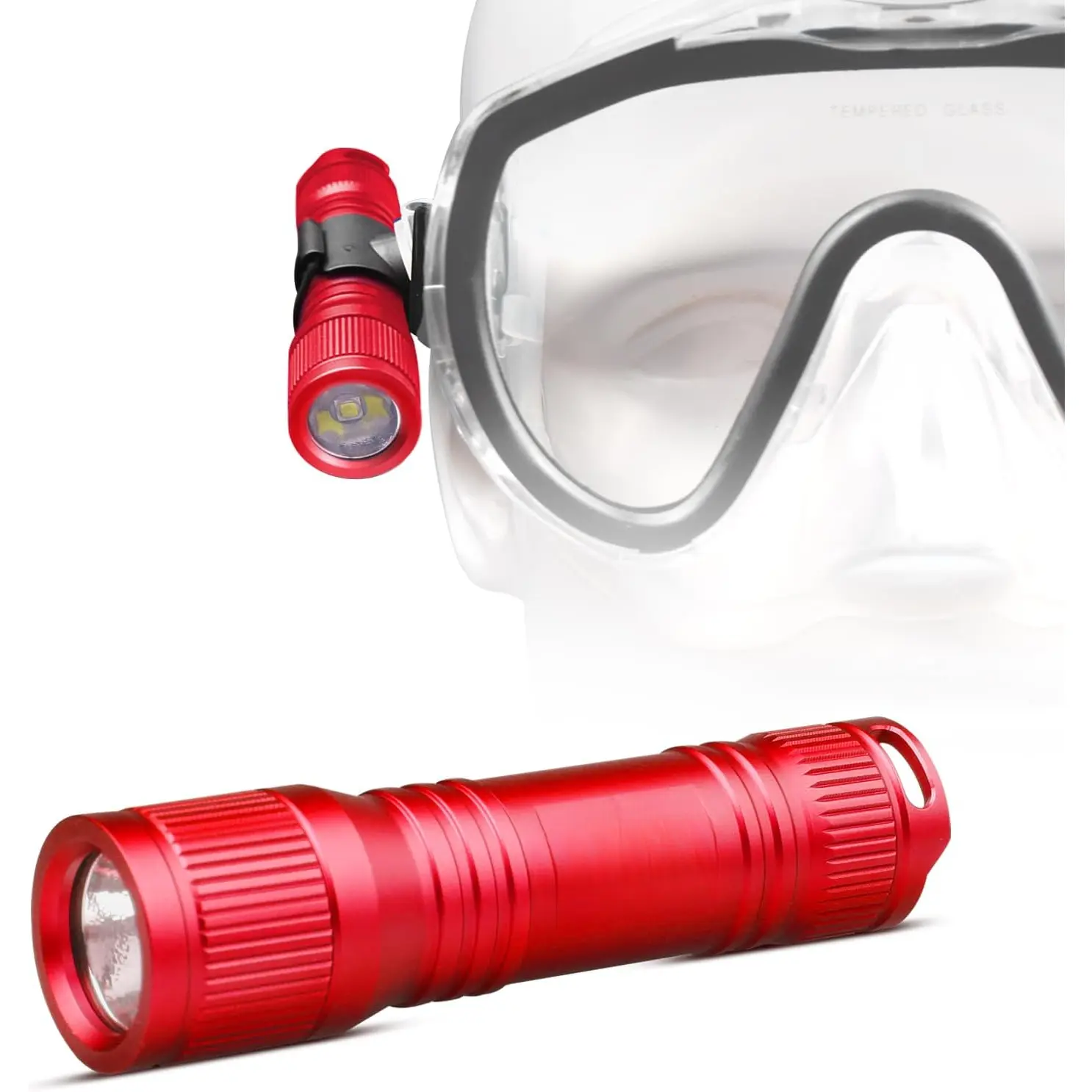 D560 Mini Scuba Dive Light Headlamp 650 Lumen Mask Diving Flashlight with 360? Rotatable Mask Clip, Underwater 150m Backup Headlight with Rotary  (Not Included Snorkel Mask) (Red)