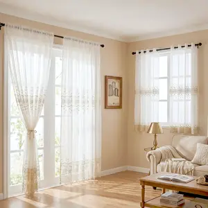 4 PANELS Combination Macrame Embroidery Curtains.Including:2 PANELS 52X84  Macrame Embroidery Rod Pockets Curtains & 2 PANELS 522"X60" Small Macrame Embroidery Grommets Curtains.Curtains for Living Room, Bedroom and Kitchen Room.FT555 SR122.