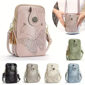 Women'S Small Crossbody Bag with Hollow Carved Butterfly Design & Tassel Charm - Lightweight Mini Phone Purse, Golden-Tone Hardware, Zipper Closure, - Stylish & Versatile Everyday Bag for Daily Commute, Work, Travel - Available in Light