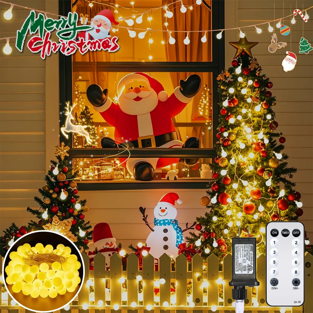 LED Lights Bedroom Globe String Lights, Christmas Globe String Lights, 100LEDs Globe String Lights, 32.8Ft Christmas String Lights, with Remote Controller, Timer Setting, Ideal Decorations for Christmas, Tree, Wall, Window, Porch