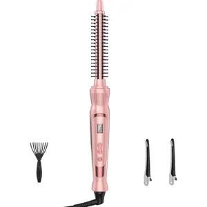 Heated Round Brush 0.5 Inch Small Curling Volumizing Thermal Brush Ceramic Tourmaline Heated Hot Ionic Iron Tiny Curling Wand Hair Styler Tool (Pink)