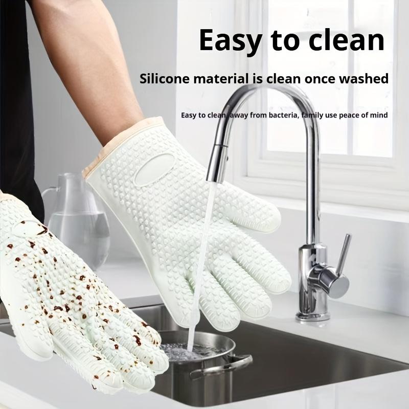 2pcs Set, A Pair of Thickened Heat-Resistant Oven Mitts, Non-Slip Silicone Gloves, Breathable Kitchen Oven Mit