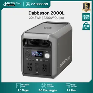 Dabbsson 2048Wh 2000L Portable Power Station 3300W Max Output 2200W Rated LiFePO4 Battery Solar Generator for Emergency Backup Offgrid Living Outdoor Camping Home RV