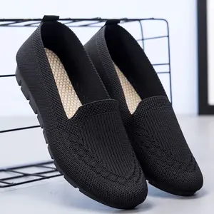 Women's Black Knit Slip-On Shoes: Breathable Mesh Loafers – Lightweight, Comfortable Insole, Non-Slip Sole for Daily Casual/Work Wear