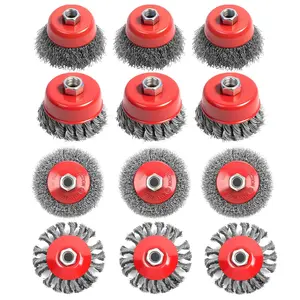 12 Pack Wire Wheel for Angle Grinder, Twist Knotted Coarse Crimped Wheels, Carbon Steel Wire Cup Brush for 4-1/2" Angle Grinder with 5/8-11UNC Threaded Arbor for Heavy-Duty Rust Removal, Polishing