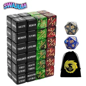 50-piece complete set suitable for (MTG) and TCG games - carved ability keyword dice with 1/-1/6/-6 counters, d20 dice, and a velvet storage bag - compatible with collectible card games and tabletop game accessories (compatible with MTG)