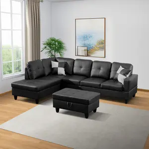 Matte Black Premium Faux Leather 3-Piece Couch, Oil-Proof Easy Clean Contemporary Living Room Lounge Set