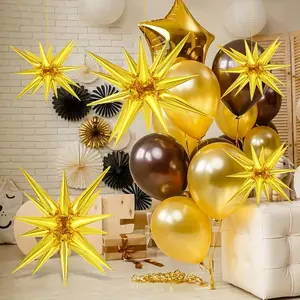 6Pcs Jumbo Gold Star Foil Balloons Magic Cone Burst Kit Birthday Wedding Grad Halloween Party Arch Backdrop Staple for DIY Hosts