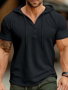men's solid color hooded tee, regular fit casual short sleeve t-shirt for summer, men's t shirts top for daily wear, summer clothes, gymclothes
