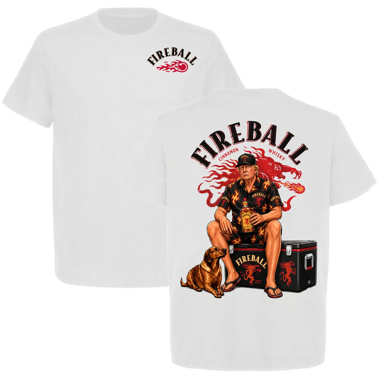 Trump with Fireball Cinnamon Whisky Graphic T Shirt Whiskey Lover Party Drinking Tee Dog Lover Vacation Shirt Gift for Men Women