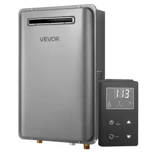 VEVOR Gas Tankless Water Heater, 5.3Gal Outdoor 120000 BTU Instant Hot Water Heater, Smart Temperature Control & 3/4 inch NPT Interface& Multiple Security Protections for Whole House, Silver Gray