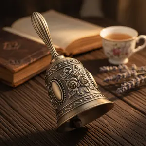 Vintage Handheld Brass Metal Bell, Classic Retro Design Traditional Percussion Musical Instrument, Costume Accessory for Garden Decoration, Kids Early Education