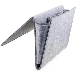 Kikkerland Large Grey Felt Pocket Caddy for Storage with Inner Pockets – Organization Essentials for Bed, Couch, Home – Holder for Magazines, Books, Phones, and Remote Controls