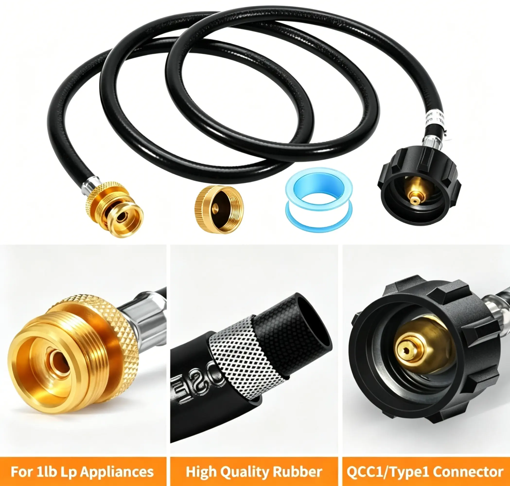 5ft Propane Hose Adapter - 1lb to 20lb Leakproof Converter with Seal Gasket, Outdoor Cooking & Heating Tank Extension Connector, Compatible with Weber Q Grill, Coleman Stove, Blackstone Griddle (Home Supplies Accessory), Compatible With Popular Appliances