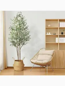🌿 Artificial Olive Tree 4-7FT ✨ Faux Silk Plant with Natural Wood Trunk & Lifelike Fruits | Home & Office Floor Decor 🏡