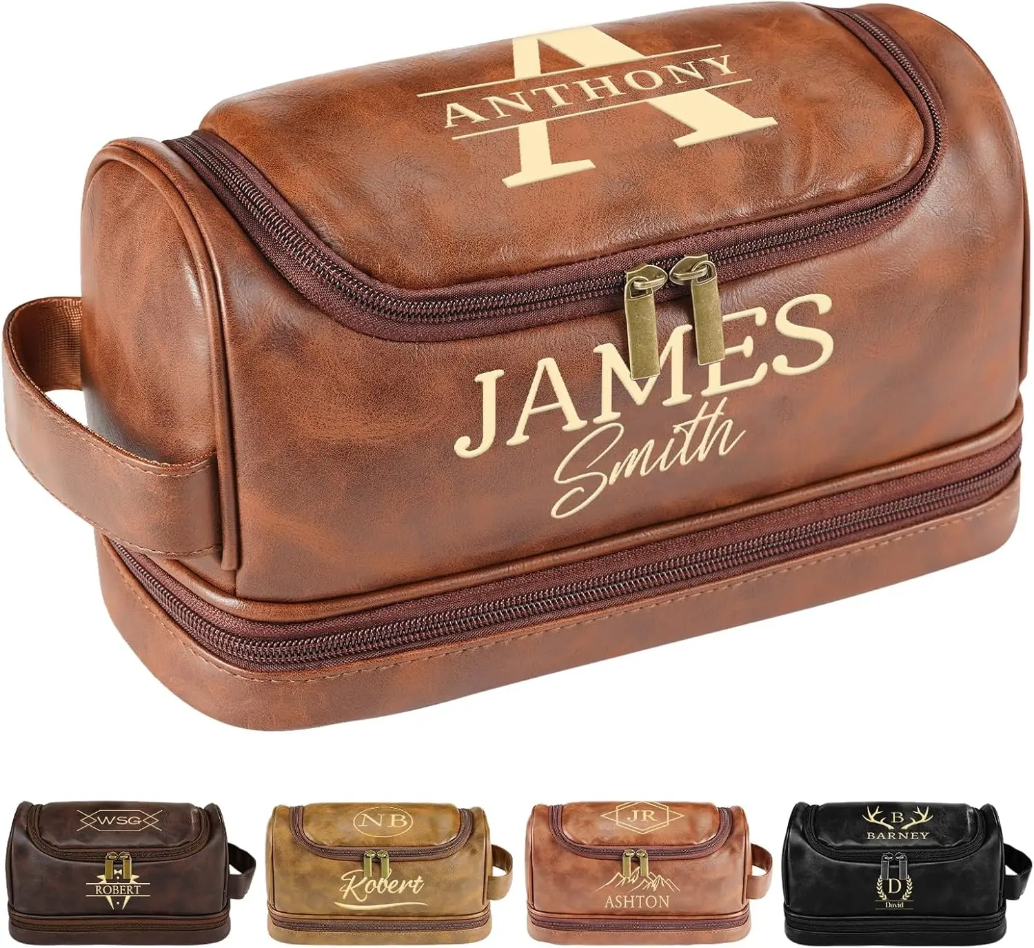 Personalized Toiletry Bag for Men, Engraved Name & Text, Father's Day Birthday Gifts for Men, Dad, Leather Men's Toiletry Bag for Traveling, Customized Birthday Gifts for Husband, Grandpa, Lover