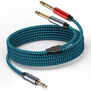 1/8 to 1/4 Stereo Cable, Nylon Braided 3.5mm to 1/4 Cable & Adapter Cord, TRS to Dual 6.35mm TS Unbalanced Breakout Wire for Laptop, Mixer, Amp - 6.6 Ft