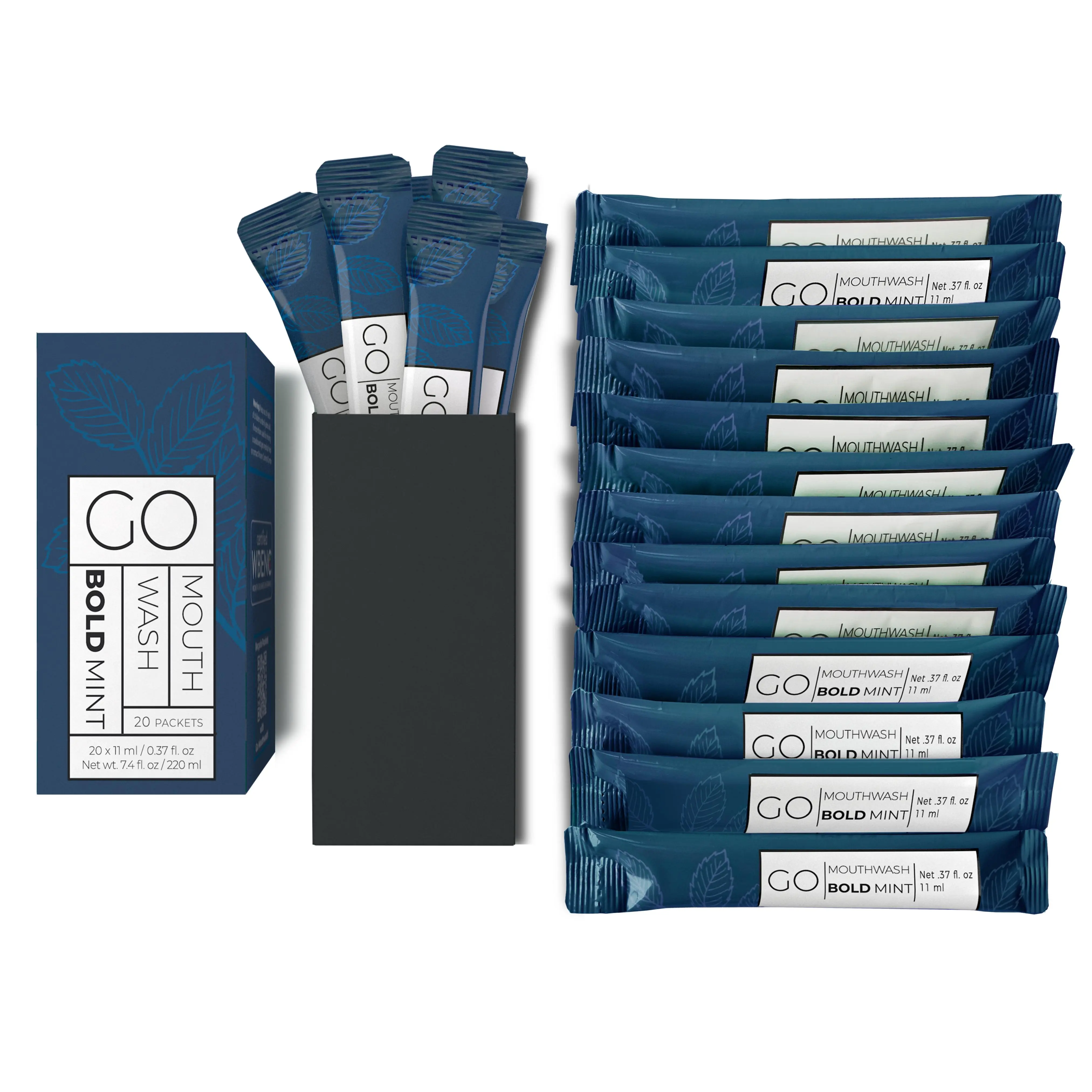 GO Mouthwash BOLD Mint 20Pc Box - Best Travel Mouthwash Packets and Guest Room Bathroom Essentials. Alcohol and Sugar-Free Liquid Mouthwash for Fresh Breath and Oral Care Hygiene