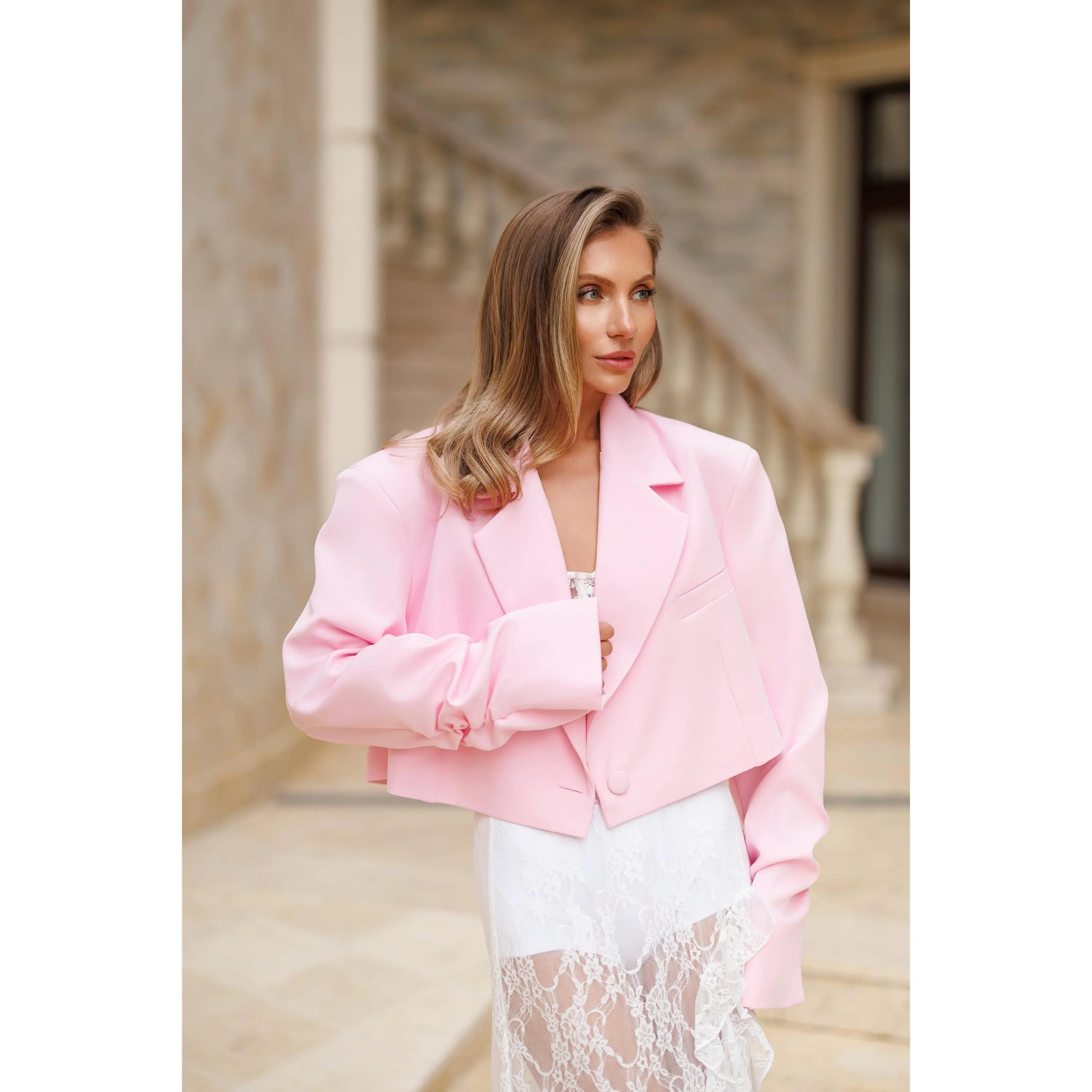 Gloria Pink Oversized Crop Jacket