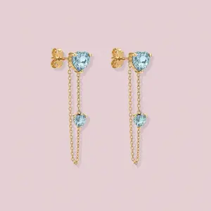 14K Solid Gold Double Heart Earrings