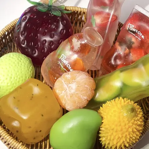 Pawtoto Fruit Series Silicone Crunchy Squishy Stress Ball - Unisex Back to School Special, Stress Relief Fidget Toy, Creative Gift for 12+ Teens & Adults (Fruit Squishies)