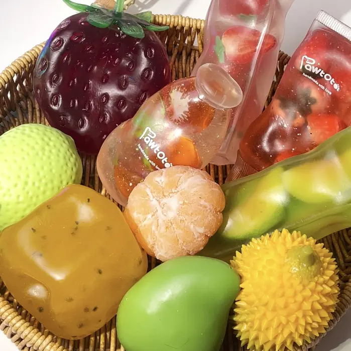 Pawtoto Fruit Series Silicone Crunchy Squishy Stress Ball - Unisex Back to School Special, Stress Relief Fidget Toy, Creative Gift for 12+ Teens & Adults (Fruit Squishies)