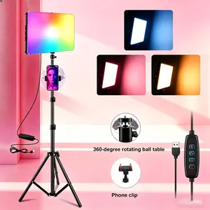 10 Inch RGB LED Video Light Kit, Dimmable Studio Light with 43 inch Tripod Stand And Phone Holder, Light for Video Recording, Game Streaming
