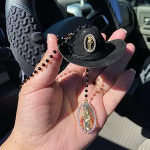 Santa Muerte Car Decor for Rearview Mirror with Sombrero Negro Unique Accessory for Car Enthusiasts