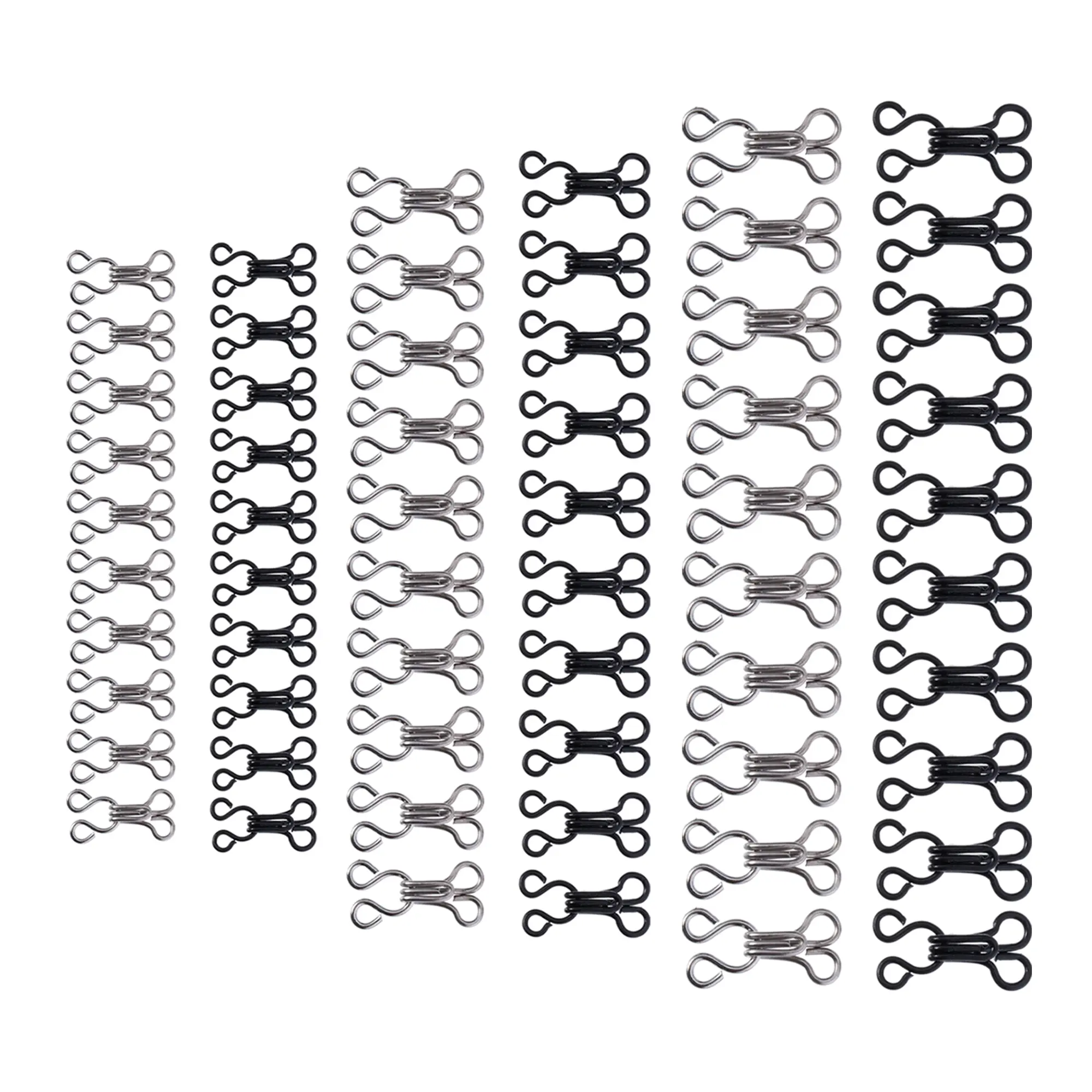 60 Counts  Sewing Hooks and Eyes Closure, 3 Sizes & Dual Colors for DIY Craft (Silver & Black)