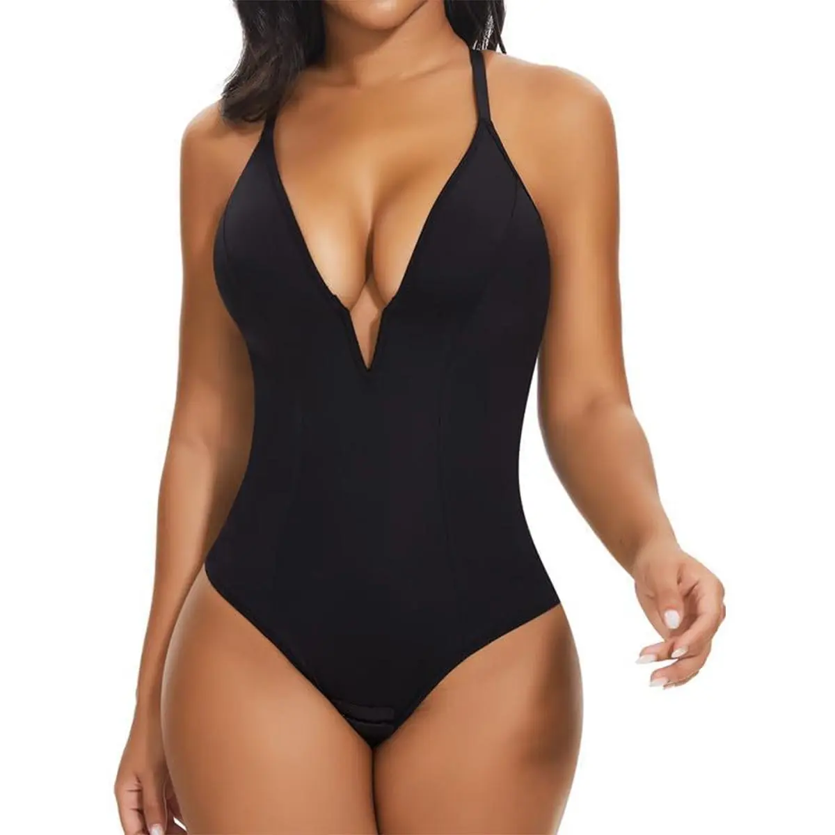 Joyshaper Women's Tummy Control Shapewear Bodysuit, Double-Lined Plunge V-Neck Sculpting Cami, Backless Thong for Going Out & Parties, Shapewear For Women