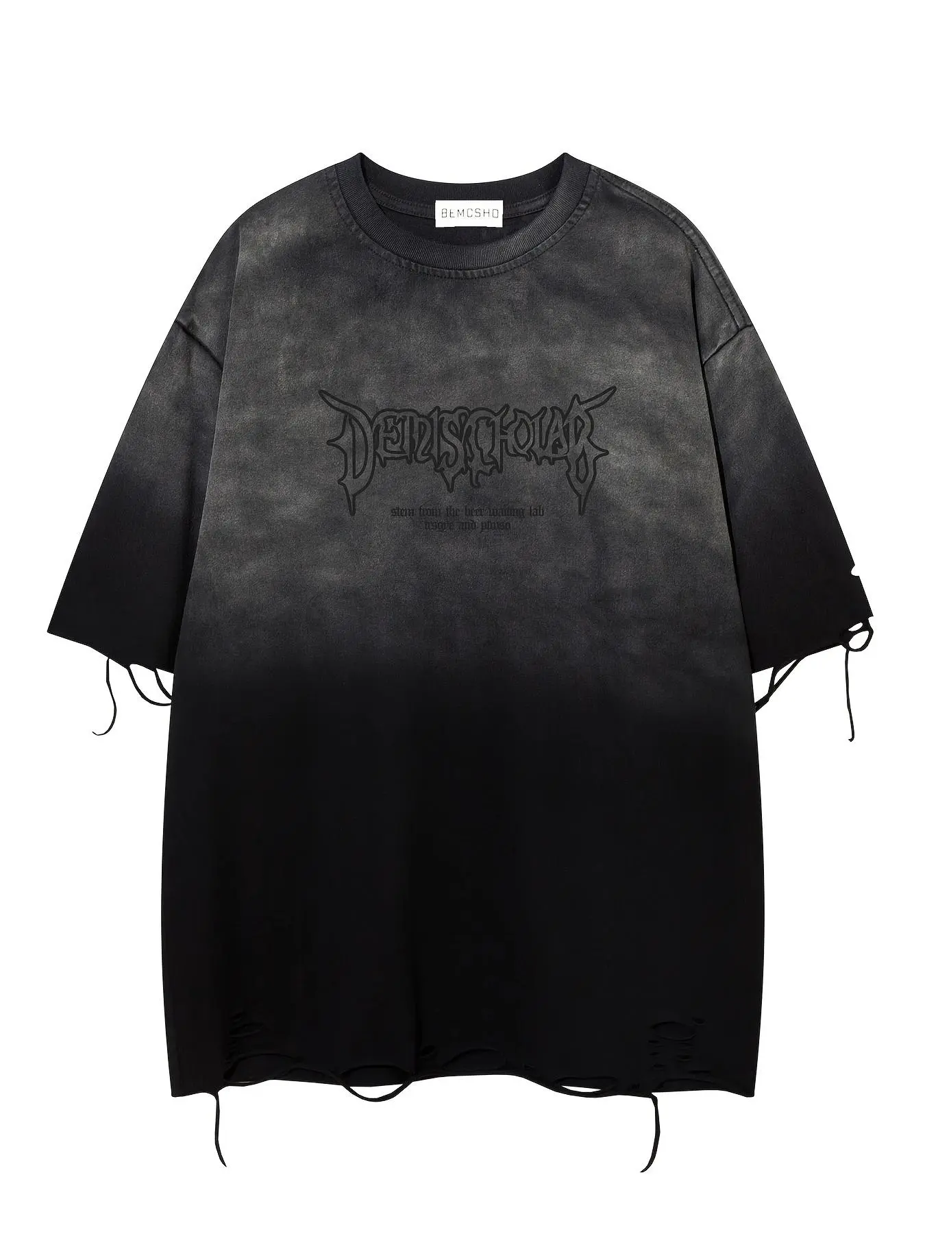 Men's Letter Print Ripped Design Washed Distressed Short Sleeve Tee, Casual Style Tee, Loose Casual Fashion T-shirt, Casual Loose Fit for Summer, Menswear, Men's Casual Streetwear Top for Daily Wear, Crewneck, Round Neck, Casual Comfy Tee