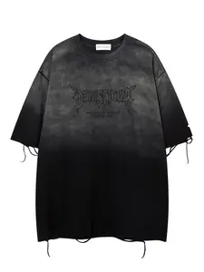 Men's Letter Print Ripped Design Washed Distressed Short Sleeve Tee, Loose Casual Fashion T-shirt for Summer, Menswear, Men's Top for Daily Wear, Crewneck, Round Neck