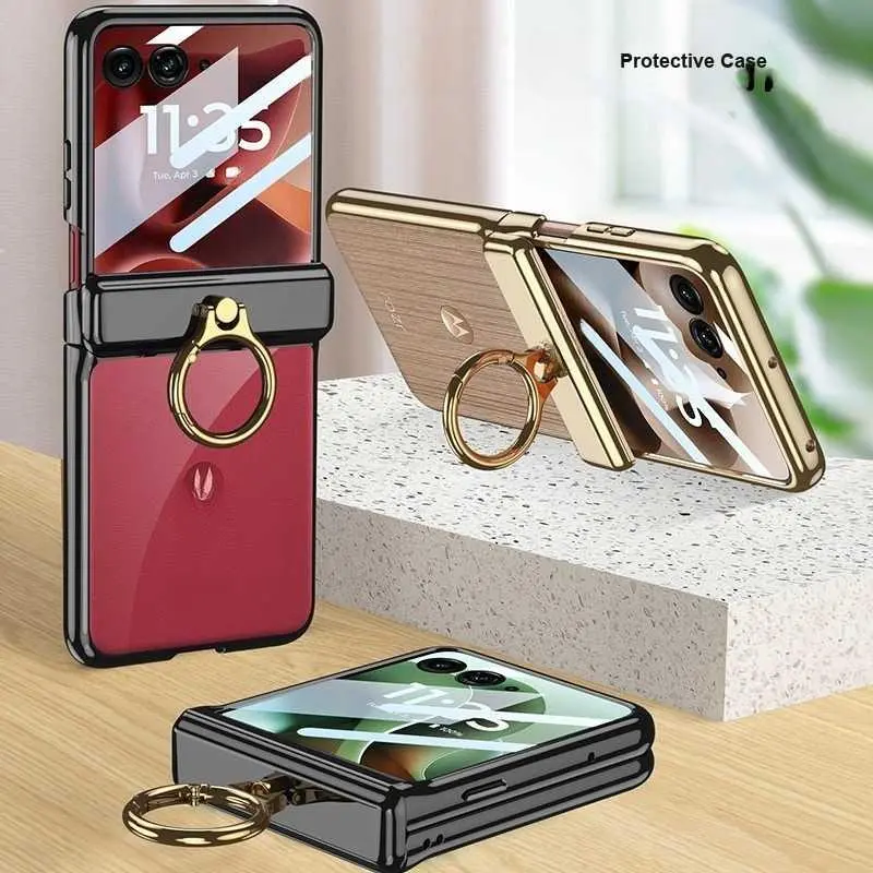 For Motorola Razr 60 Ultra Ring Phone Case Magnetic Folding Hinge Full Coverage Case Transparent Stylish HNQ36PL