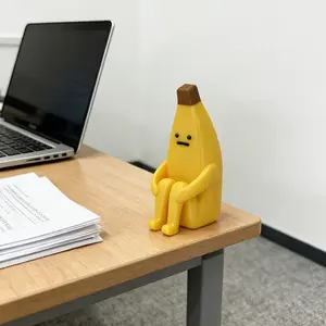 Anxious Banana 3D Printed Figurine, Funny Desk Decor Statue, Cute Plastic Banana Ornament for Home, Office & Shelf Decoration