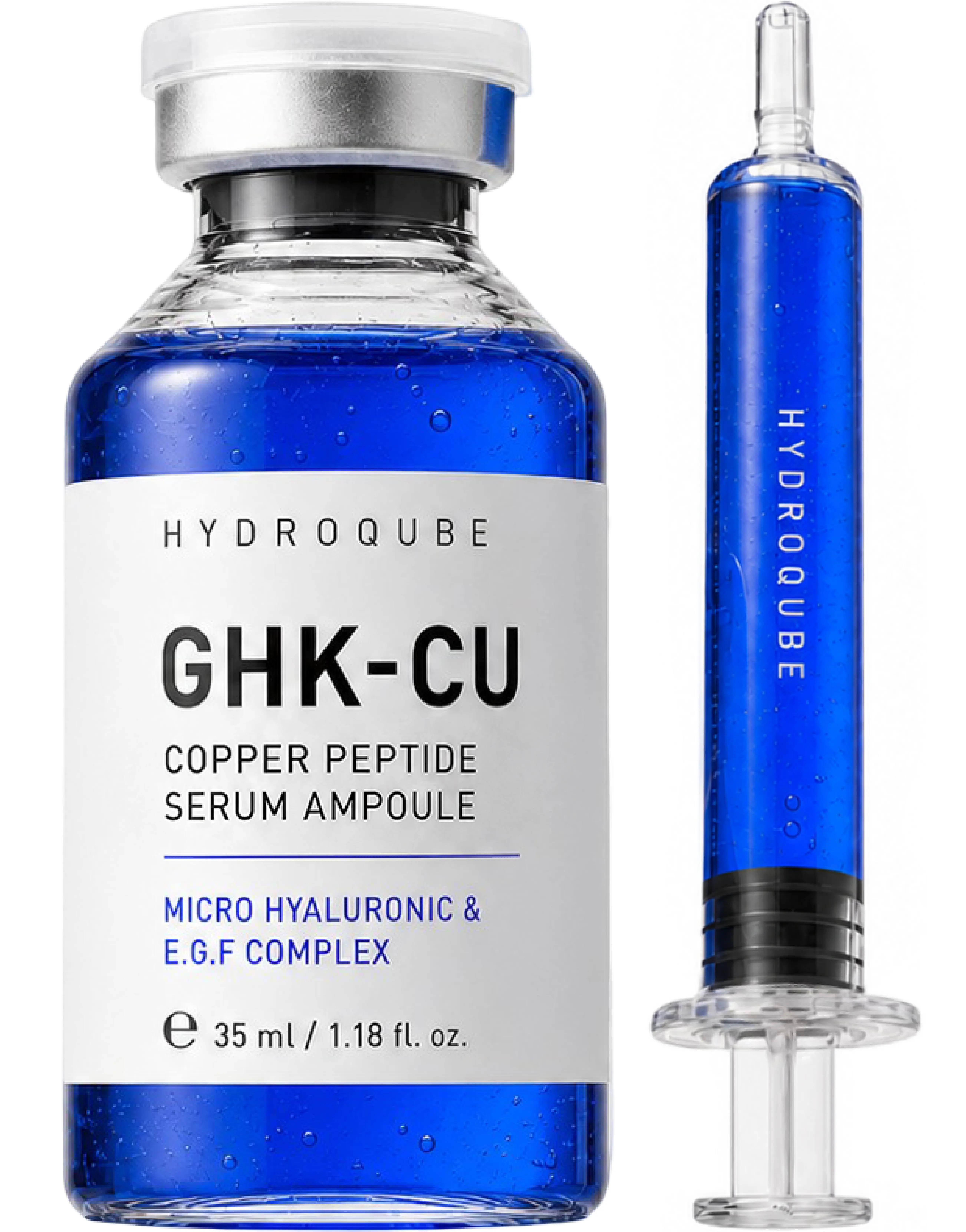 HydroQube 1% GHK-Cu Copper Peptide Face Serum with Micro Hyaluronic Acid & EGF Complex, Hydrating Serum for Firmer, Plumper-Looking Skin, 1.18 fl oz Skin Repair
