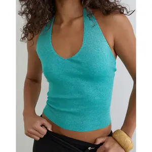 Mirelda Halterneck Top in Lurex Blue