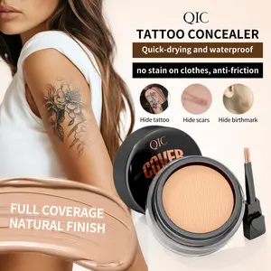 QIC Concealer - Flawless Coverage for Tattoos Wrinkles & Scars - Lightweight Long-Lasting Formula for Natural Look with Brush