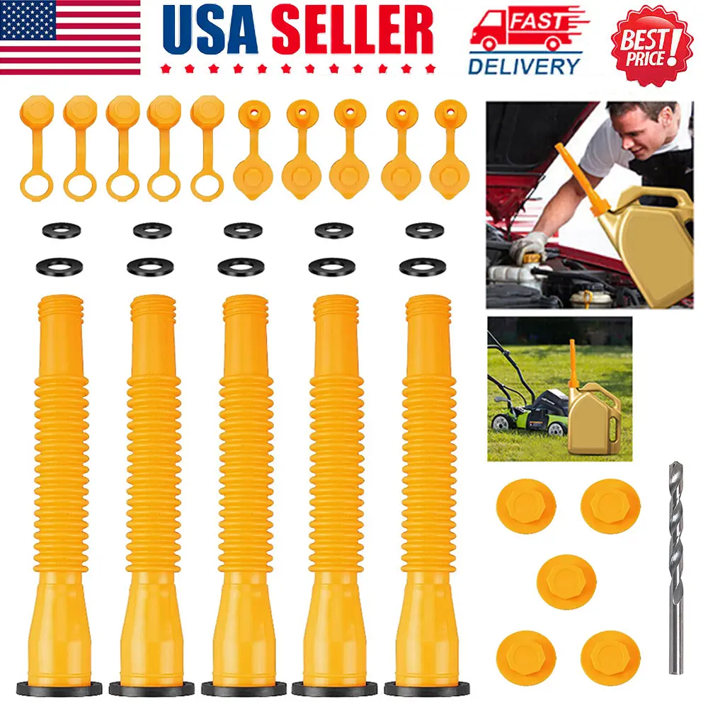 Gas Can Spout Replacement Kit - 5 White Flexible Pour Nozzles, Universal Fuel/Oil Can Nozzles with Fitting Hardware for 1/2/5/10 Gal Cans