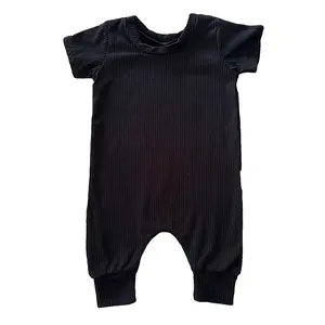 Dudisdesign Black Ribbed Baby Romper - Handmade, Soft Fabric, Trendy Neutral Style, Unisex Sizes from newborn to 3/4T, Loose-Fitting Design