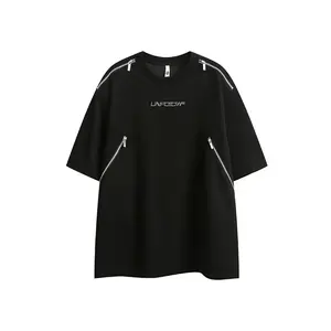 Men's 2-Pack Oversized White Short-Sleeve Crewneck T-Shirts - Zipper Cutout, Letter Print, Streetwear Casual Menswear Tops