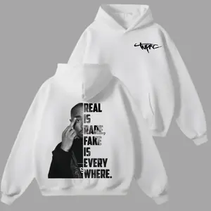 2Pac Rapper Hoodie – Real Is Rare, Fake Is Every Where Graphic Sweatshirt Featuring Tupac Shakur – Hip Hop Culture Fashion