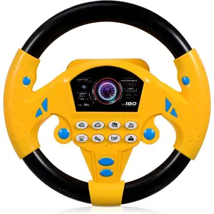 Steering Wheel Plastic Steering Wheel for Kids Simulated Driving Controller with Light Music Electric Sounding for Kids (Black ellow PVC Stle No Batter)