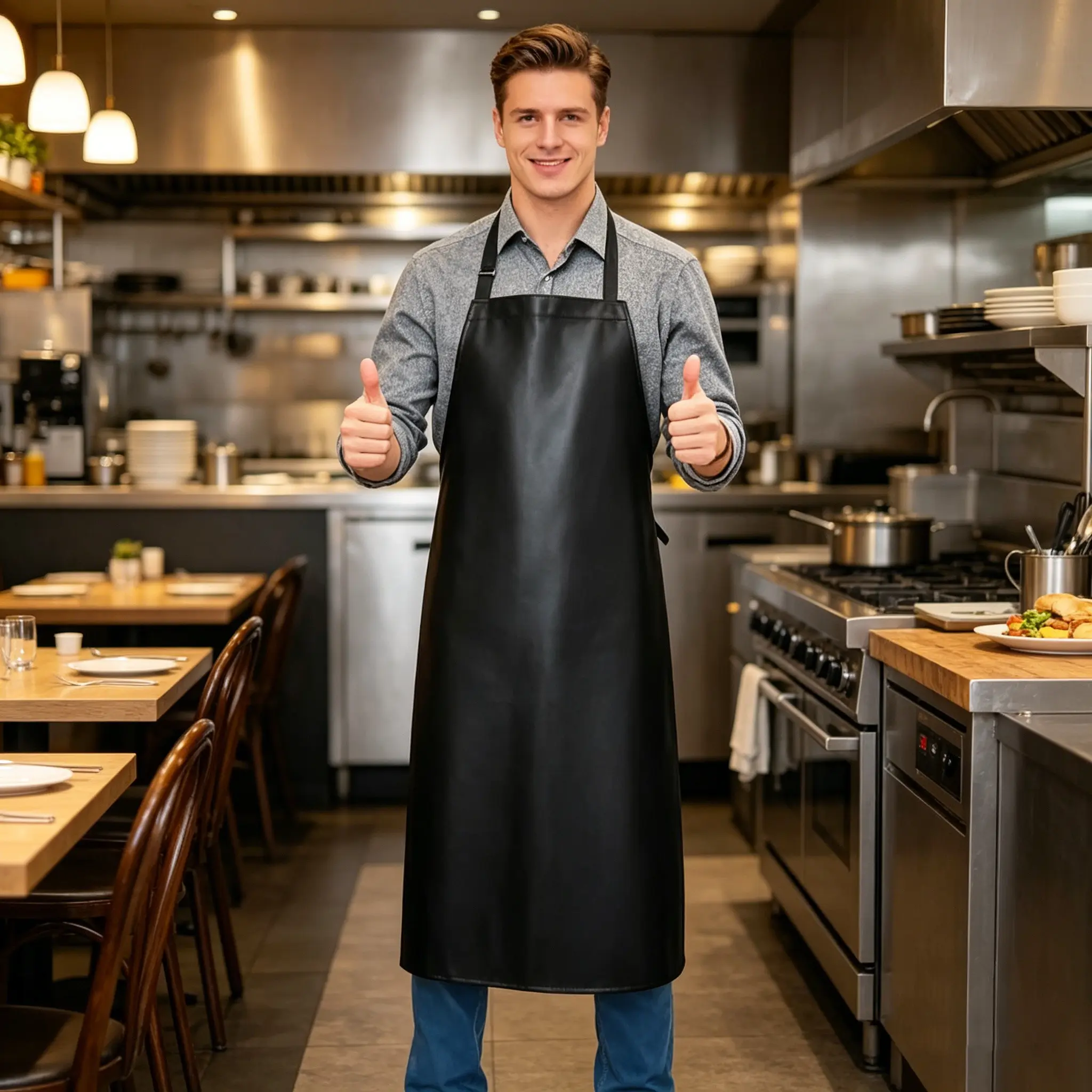Fashion Waterproof PVC Aprons, Unisex Kitchen Cooking Aprons, Adjustable Long Apron, Seafood Market Work Apron, Restaurant Nails Studios Uniform