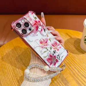 High-value pink lily-designed phone case, compatible with iPhone X/XS/11/12/13/14/15/16/17 Pro Max. Stylish, durable and shockproof.