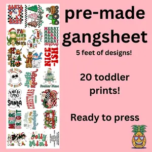 Toddler Christmas Direct to film Gang Sheet 22x60" - 20 designs, 5 feet of film - Ready to press