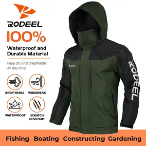 RODEEL 704 Premium Waterproof Jacket w/ Foldable Hood Men Lightweight Breathable Hooded Rainwear Durable Rain Coat Weatherproof Windbreaker For Outdoor Camping Fishing Boating Construction Roofing Landscaping Gardening Menswear, Holiday Gift